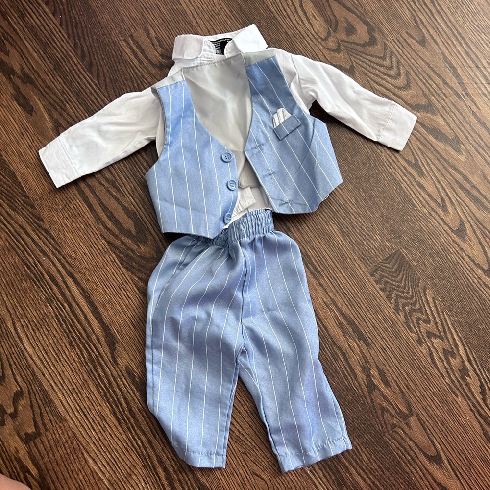 Baby Boy Light Blue Pinstripe Vest Set
